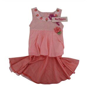 Beetle Juice London Girls Pink Polka Dot Layered Net Dress Size 6X – Sleeveless